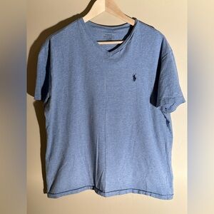 Vintage Polo by Ralph Lauren Men's Light Blue V-Neck Tee - Large